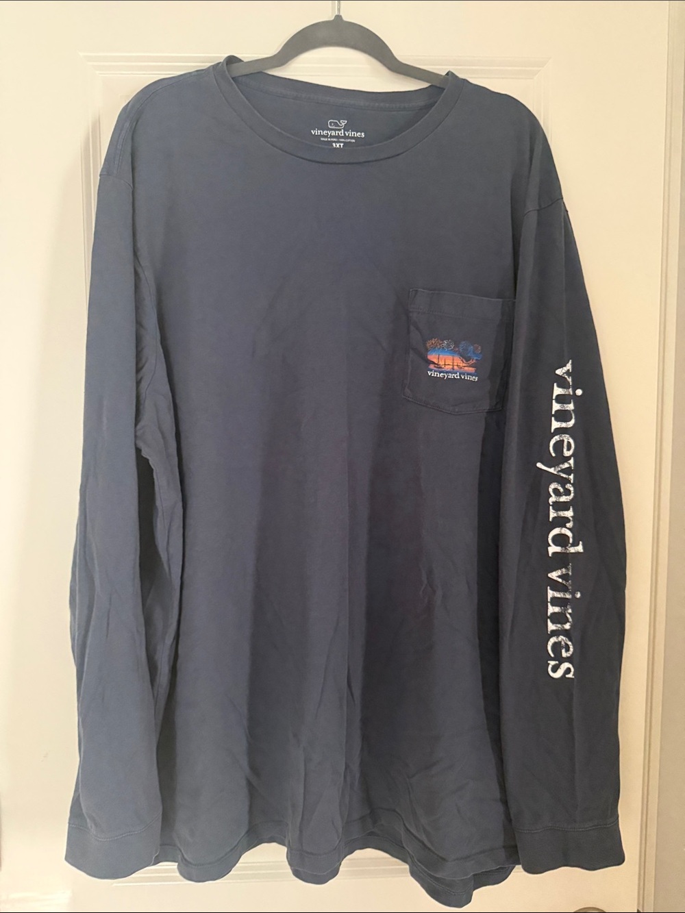 Vineyard Vines Navy Long-Sleeve Tee with White Sleeve Logo